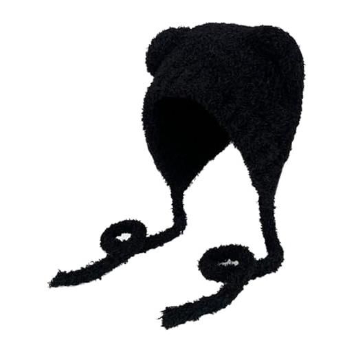 ARIOU berretto lavorato a maglia con orecchie carine, morbido cappello protettivo per le orecchie, cappello caldo con orecchie, regalo morbido e caldo per amici, familiari e donne, cordino nero, 1