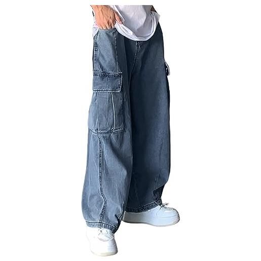 Generic jeans da uomo baggy jeans hip hop baggy jeans con gamba larga jeans loose fit straight leg cargo jeans moda jeans teenager ragazzi skateboard pantaloni streetwear, blu, s große größen lang