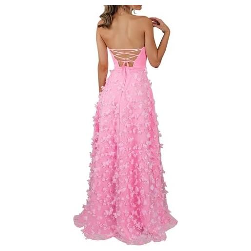 iOoppek abito da donna a rete, sexy, elegante, in tulle, con motivo floreale, sul retro, con fessura, ballo, abito da sera formale, maxi abito da sposa per halloween, colore: rosa. , l