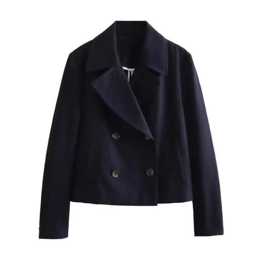 Generic autunno e inverno donna cappotto di lana per breve versatile doppio petto trench cappotto giacca corta, blu navy, m