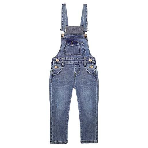 KIDSCOOL SPACE jeans slim fit per neonati, salopette strappata per neonati con tasca alla moda in denim, azzurro, 2-3 anni