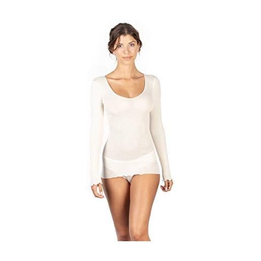 EGI women's pleated wool and silk long sleeve sweater 1493 - bianco, s/m