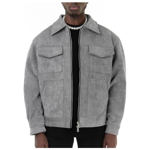 CIRONI giacca vintage in pelle scamosciata di alta qualità in materiale scamosciato con giacca corta casual da uomo con risvolto con cerniera (color: c3, size: l)