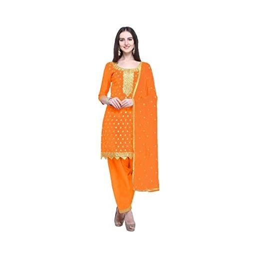 Nitimatta salwar kameez - completo da donna per taglie forti, stile indiano punjabi patiala, abbigliamento da festa, pronto da indossare, vestito da donna, arancione e oro. , medium