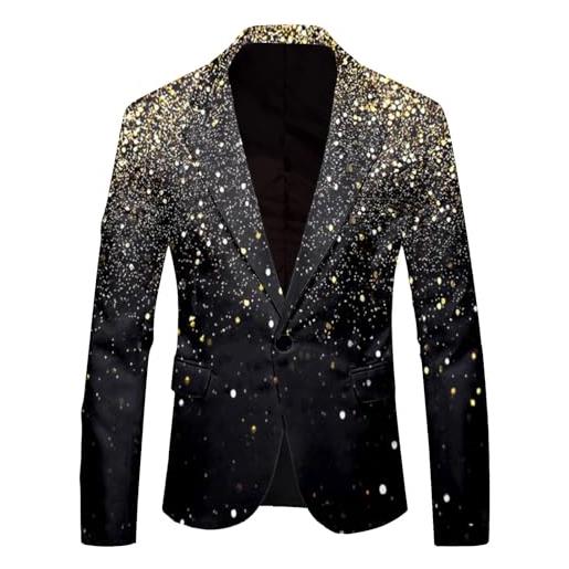 Generic blazer, giacca da uomo con paillettes, con chiusura lampo, slim fit, in pelle, per feste, matrimoni, spettacoli di intrattenimento notturno, gold, xl