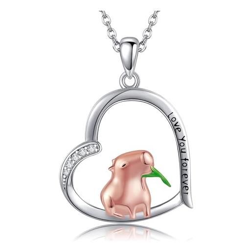 JERWLI capybara, collana in argento sterling capybara, ciondolo a forma di cuore, idea regalo per donne e ragazze, argento sterling