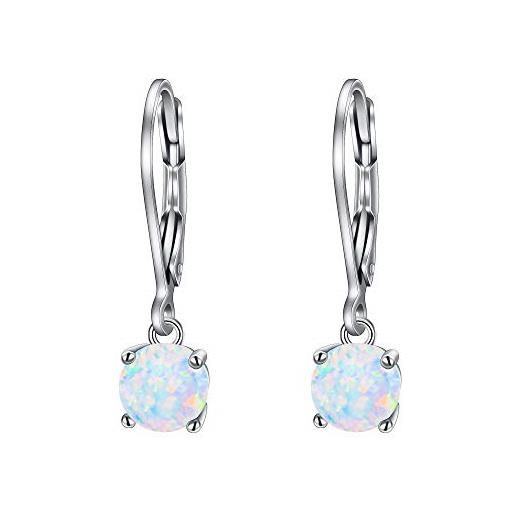 EVER FAITH rotonda opale creato orecchini, 925 argento orecchini pendente, lacrima leverback orecchini, 6mm pietra preziosa opale orecchini traforati