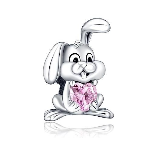 Erizteya rabbit pink heart charm per donne bracciali collane con 5a cubic zirconia 925 sterling silver pendenti perline natale anniversario gioielli regalo