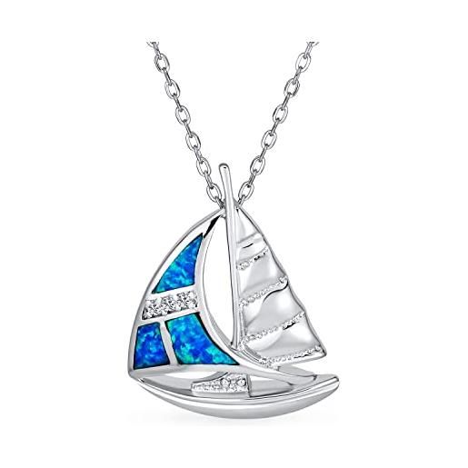 Bling Jewelry gemma nautica barca estate caraibi vacanza nave marinaio creato blu opale veliero collana ciondolo per donne teen. 925 argento grande