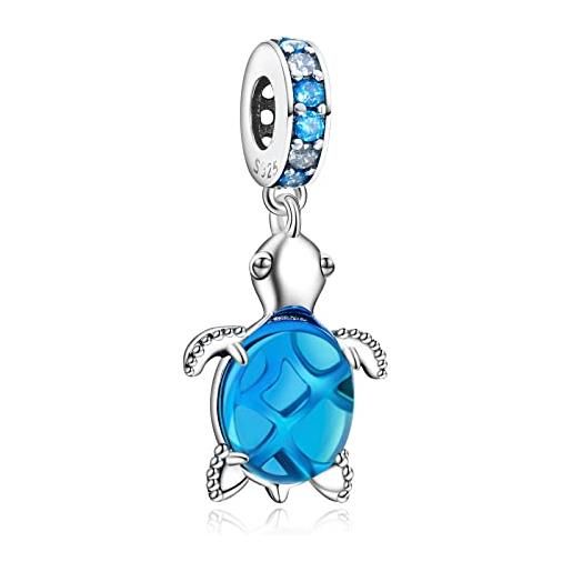 Amuefer tartaruga blu charm compatibili bracciale collana, argento sterling ciondolo primavera pasqua natale gioielli regali per le donne moglie amici