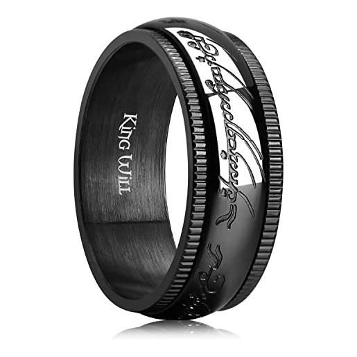King Will anello da 8 mm nero magico anello spinner in acciaio inox anello ansia per uomini, w 1/2(65.91mm), acciaio inossidabile, nessuna pietra preziosa