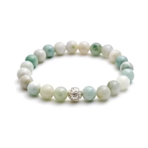 BERGERLIN bracciale in giada - bracciale con perle in pietra naturale autentica e perla in argento sterling 925
