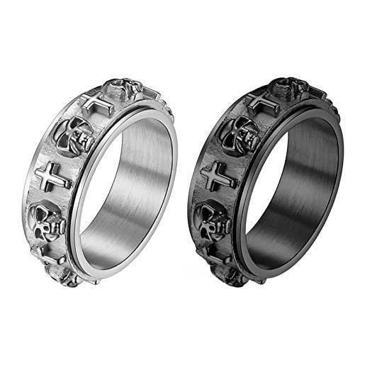 OIDEA anello da uomo, anello girevole in acciaio inox con croce teschio vintage per uomo, nero/argento, #12(67mm)