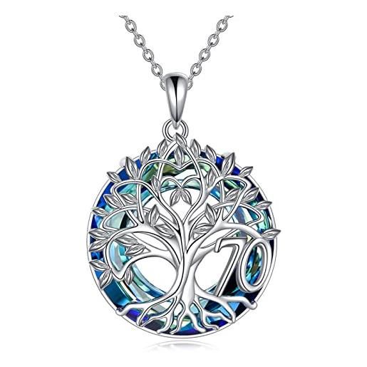 YFN 70 anni albero della vita collana cristallo blu argento sterling ciondolo compleanno regali gioielli per nonna madre figlia