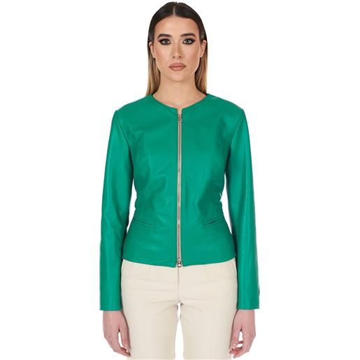 D'Arienzo giacca in pelle verde smeraldo effetto liscio con girocollo D'Arienzo