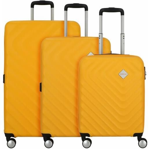 American Tourister summer square 4 ruote set di valigie 3 pezzi con piega di espansione giallo