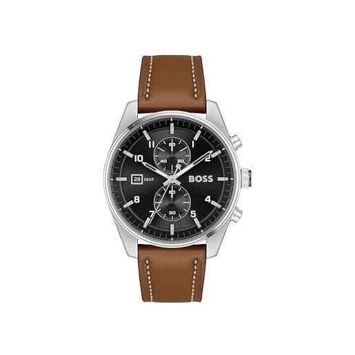 BOSS orologio con cronografo al quarzo da uomo collezione skytraveller con cinturino in pelle con cinturino in pelle - 1514161