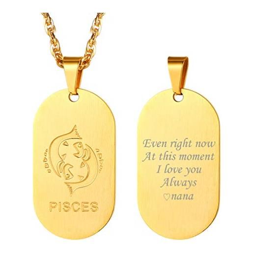 PROSTEEL collana personalizzata pendente militare dog tag di costellazione zodiacale zodiaci, catena regolabile 55 60 cm, placcato oro 18k, oro gemelli - incisione gratis