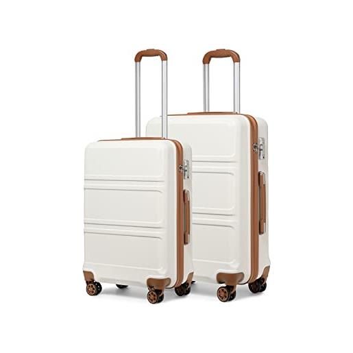 KONO set di 2 valigie rigida trolley bagaglio a mano 55cm e valigia media 65cm con tsa lucchetto e 4 ruote, bianco panna