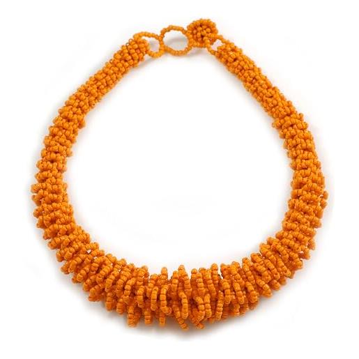 Avalaya collana corta graduata con perline di vetro arancioni, lunghezza 44 cm, estensione di 3 cm, misura unica, vetro
