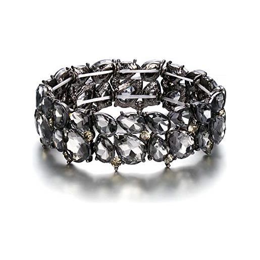 EVER FAITH braccialetto donna, abiti gioielli cristallo art deco 2 strato goccia elasticità bracciale per donne grigio nero-fondo