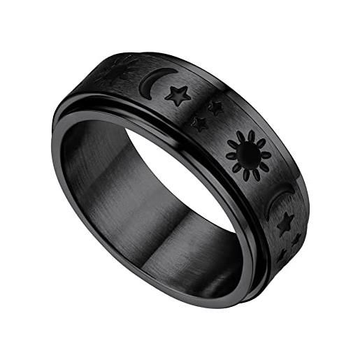 Bestyle anelli neri uomo anello uomo girevole misura 17, anelli antistress 25 mm con motivo sole luna stella confezione regalo