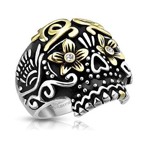 Tata Gisèle tata gisele© - anello da uomo in acciaio inossidabile dorato, con teschio messicano, larghezza 25 mm e acciaio inossidabile, 19, cod. 3701181752326
