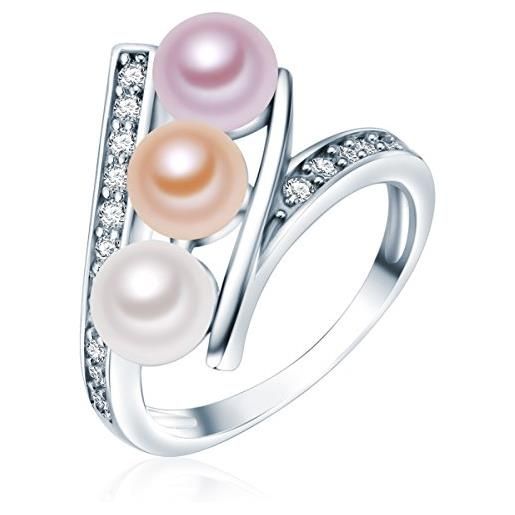 Valero Pearls anello da donna in argento sterling 925 con rodio con perle coltivate d'acqua dolce bianco albicocche lilla e zircone bianco taglia 18 60201410