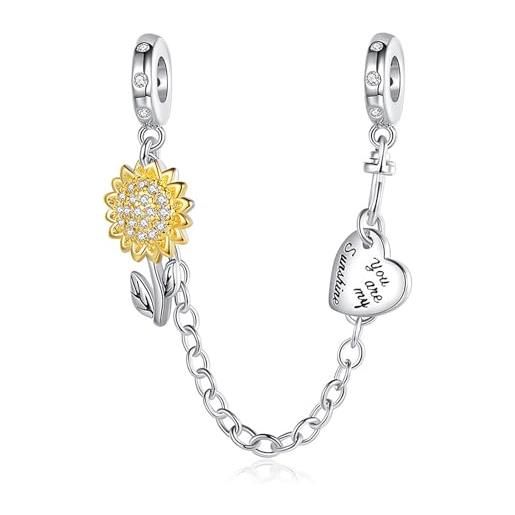 Erizteya sunflower & heart safety chain charm per donne bracciali collane con 5a cubic zirconia 925 sterling silver pendenti perline natale anniversario gioielli regalo