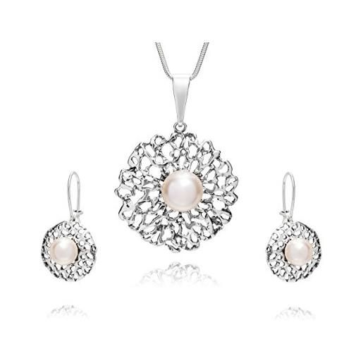 LillyMarie donne gioielli parure argento sterling 925 ciondolo grande perla swarovski elements originali bianco lunghezza regolabile confezione regalo monili di nozze
