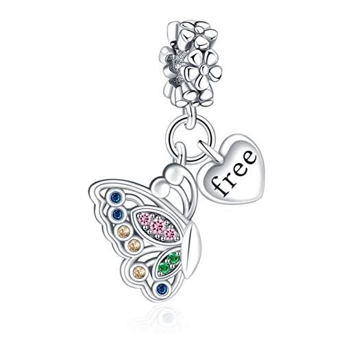 Erizteya free color butterfly dangle charm per donne bracciali collane con 5a cubic zirconia 925 sterling silver pendenti perline natale anniversario gioielli regalo