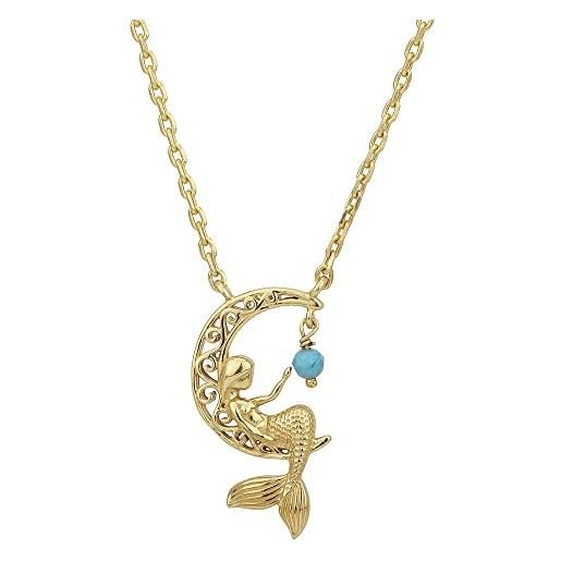 Vanbelle collana con ciondolo a forma di sirena sulla luna, turchese naturale e oro giallo per donne e ragazze, argento, turchese, turchese
