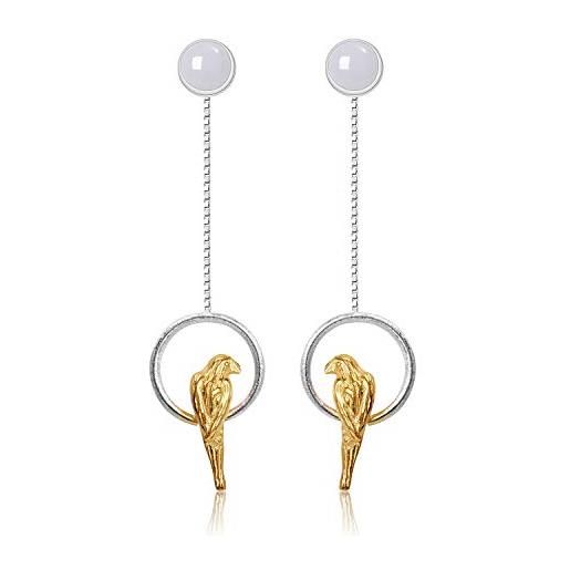 Lotus Fun s925 - orecchini in argento sterling con pendente a forma di pappagallo, a goccia, in stile creativo, realizzati a mano, unici per donne