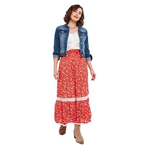 Joe Browns lace insert floral print tiered maxi skirt gonna bambina, red, 38 donna