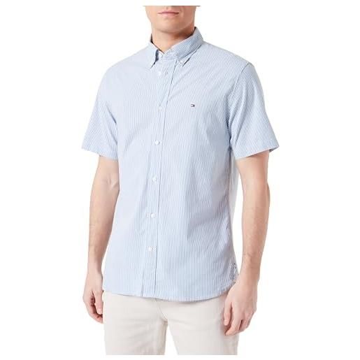 Tommy Hilfiger flex stripe rf shirt s/s mw0mw36139 camicie casual, blu (desert sky/multi), l uomo