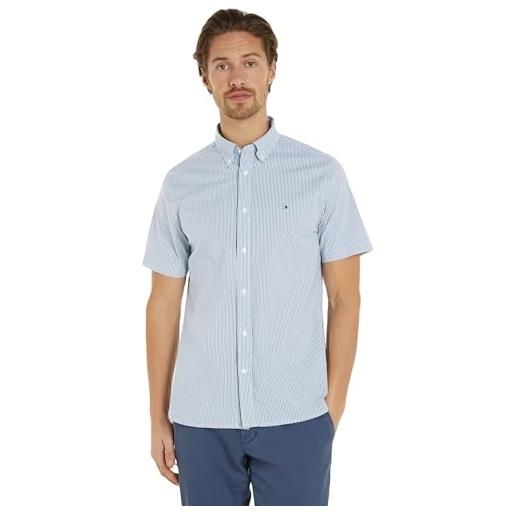 Tommy Hilfiger flex stripe rf shirt s/s mw0mw36139 camicie casual, blu (faded indigo/multi), xxl uomo