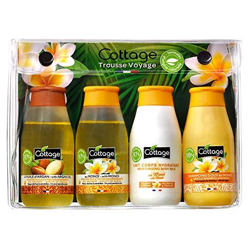 Cottage kit da viaggio monoï 2 docce olio + latte corpo idratante + shampoo delicato 50 ml 4 unità
