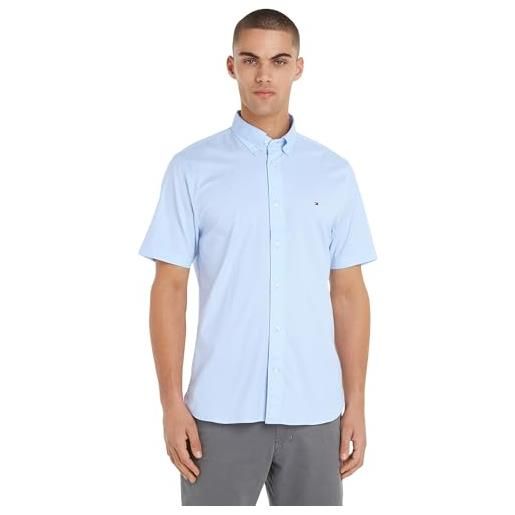 Tommy Hilfiger flex poplin rf shirt s/s mw0mw33809 camicie casual, blu (vessel blue), l uomo