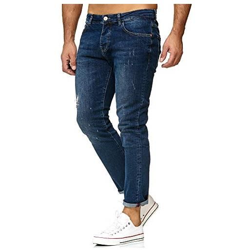 Redbridge jeans da uomo pantaloni denim strappati effetto usato used look casual blu scuro w30l34