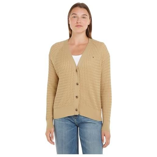 Tommy Hilfiger giacca in maglia cardigan donna v-neck con bottoni, beige (harvest wheat), m