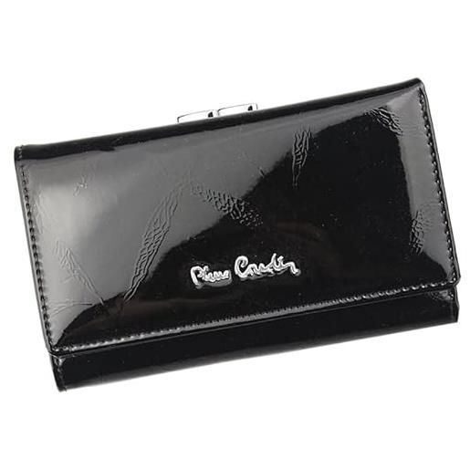 Pierre Cardin portafoglio da donna in pelle naturale, grande scomparto per monete con fessure per carte di credito, comodo e funzionale, nero , leaf