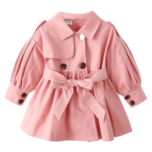 Acuryx giacca a vento da bambina bimba doppio petto con fiocco cintura manica lunga cappotto trench neonata elegante 3-6 mesi