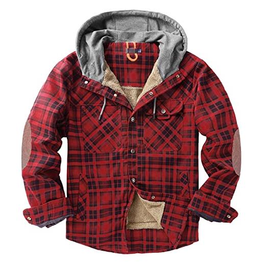 Jamron uomo camicia da boscaiolo imbottitura in cotone + foderato di peluche inverno bottone fleece giacca trapuntata rosso sn071193 s