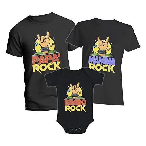t-shirteria tris magliette famiglia - bambino - body - rock family - musica - rocker - love music - grinta - mani - corna - neonato - madre - padre - figlio - set t-shirt