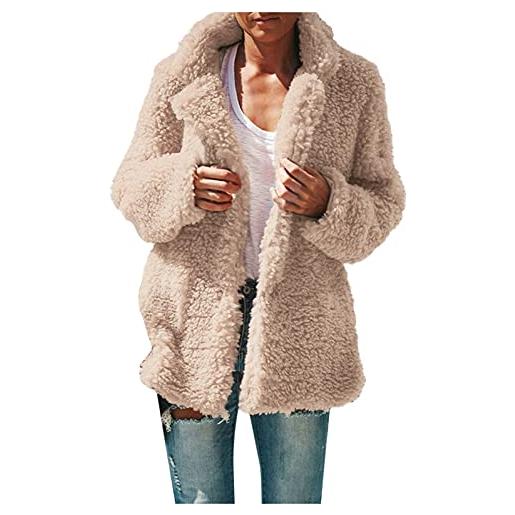 HHMY giacca da donna in pelliccia teddy - cappotto da donna in pile teddy a maniche lunghe, calda giacca invernale per autunno e inverno - giacca in pile, beige. , l