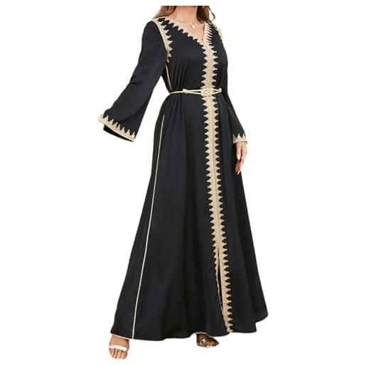 Disimlarl abaya ramadan, abito musulmano da donna, lungo, con lacci, stile kimono, caftano marocchino, nero , m