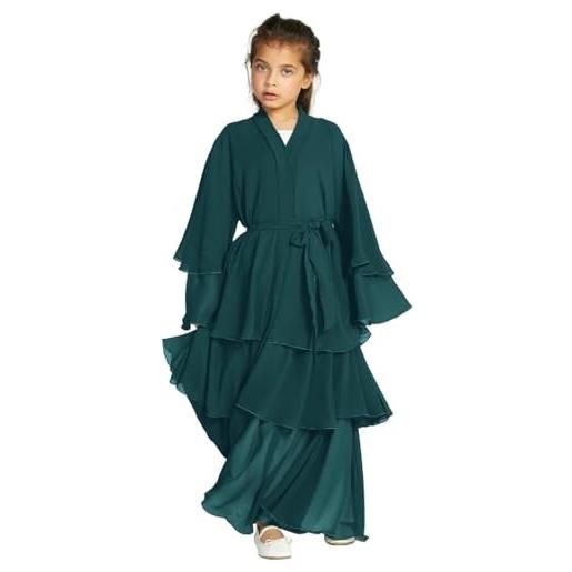 Generic ragazza musulmano abito da preghiera abaya islamico davanti aperto cardigan con hijab bambini abaya teset porta giyim preghiera tappeto islam, a, 11-12 anni