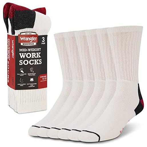 Wrangler calzini da uomo con peso medio per attività all'aperto, taglia 40-43 - cuscino da lavoro per uomo, bianco (/rosso/grigio)