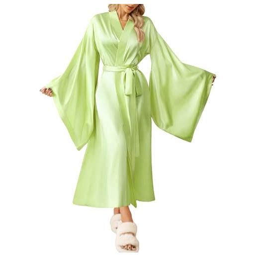 MAYILNSIN kimono da donna vestaglia lunga di seta vestaglia nuziale festa accappatoio raso indumenti da notte abbigliamento da notte lounge plus size, oro scuro. , m