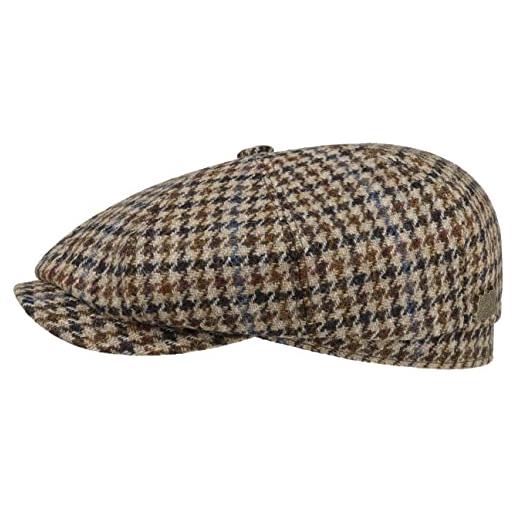 Stetson coppola hatteras houndstooth tweed uomo - made in germany cappellino lana berretto piatto con visiera, fodera autunno/inverno - 60 cm beige